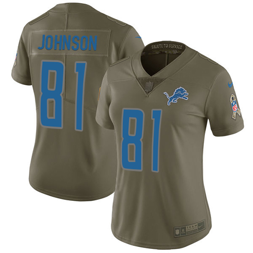 Nike Lions #81 Calvin Johnson Olive Women's Stitched NFL Limited Salute to Service Jersey - Click Image to Close